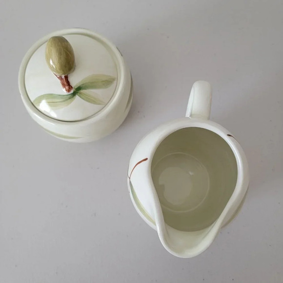 Nicoise by HOME Ceramic Sugar Bowl and Creamer Olive and Leaves Theme Set of 2 - Picture 5 of 7